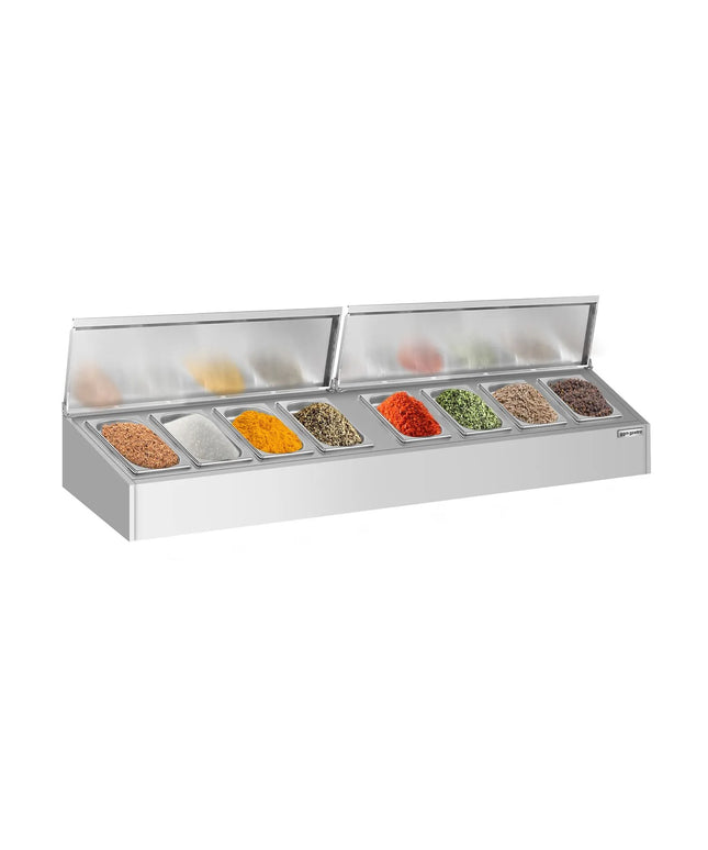 GGM Gastro Commercial Condiment Holder - 8x GN 1/4 - with Pans & Lids - 160cm