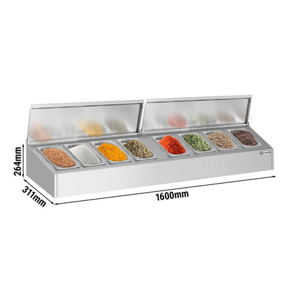 GGM Gastro Commercial Condiment Holder - 8x GN 1/4 - with Pans & Lids - 160cm