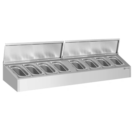 GGM Gastro Commercial Condiment Holder - 8x GN 1/4 - with Pans & Lids - 160cm