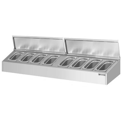 GGM Gastro Commercial Condiment Holder - 8x GN 1/4 - with Pans & Lids - 160cm