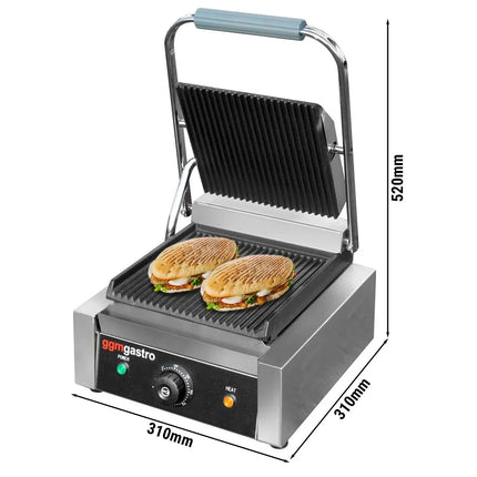 GGM Gastro Commercial Contact Grill - Heavy Duty Panini Press - 2.2kW - Digital - plates: ribbed top & bottom - grill area: 230x230mm
