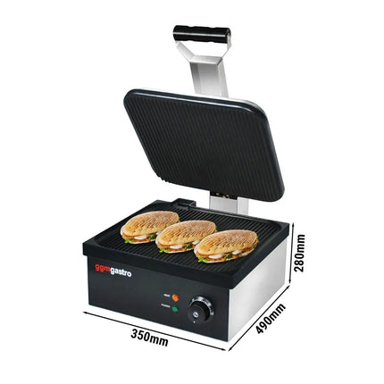 GGM Gastro Commercial Contact Grill - Heavy Duty Panini Press - 2.2kW - plates: ribbed top & bottom - grill area: 350x330mm