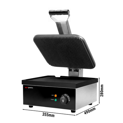 GGM Gastro Commercial Contact Grill - Heavy Duty Panini Press - 2.2kW - plates: ribbed top & smooth bottom - grill area: 350x330mm