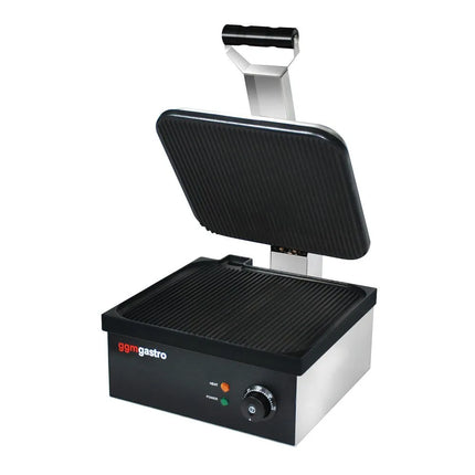 GGM Gastro Commercial Contact Grill - Heavy Duty Panini Press - 2.2kW - plates: ribbed top & bottom - grill area: 350x330mm