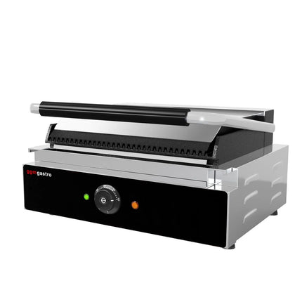 GGM Gastro Commercial Contact Grill - Heavy Duty Panini Press - 2.2kW - plates: ribbed top & bottom - grill area: 345x235mm