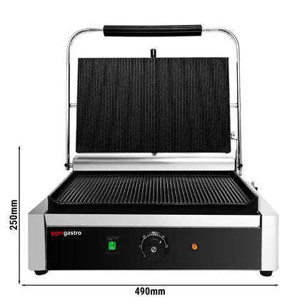 GGM Gastro Commercial Contact Grill - Heavy Duty Panini Press - 2.6kW - plates: ribbed top & bottom - grill area: 400x225mm