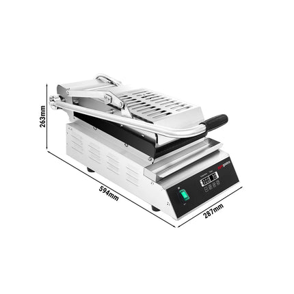 GGM Gastro Commercial Contact Grill - Heavy Duty Panini Press- 2.8kW - Digital - plates: ribbed top & bottom - grill area: 223x380mm