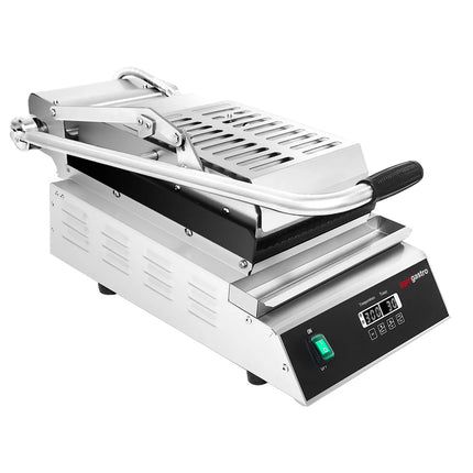 GGM Gastro Commercial Contact Grill - Heavy Duty Panini Press- 2.8kW - Digital - plates: ribbed top & bottom - grill area: 223x380mm