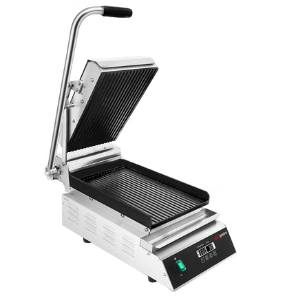GGM Gastro Commercial Contact Grill - Heavy Duty Panini Press- 2.8kW - Digital - plates: ribbed top & bottom - grill area: 223x380mm