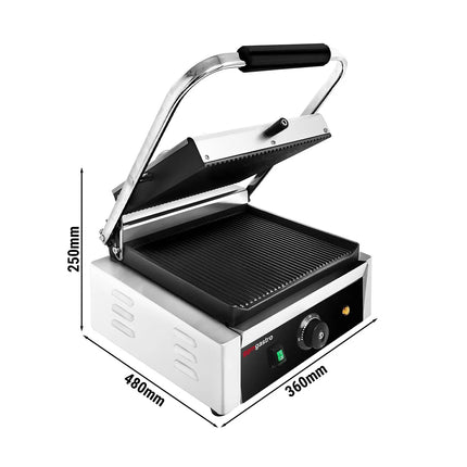 GGM Gastro Commercial Contact Grill - Heavy Duty Panini Press - 2kW - plates: ribbed top & bottom - grill area: 270x255mm