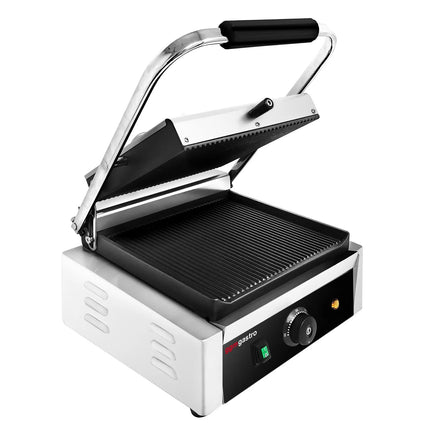 GGM Gastro Commercial Contact Grill - Heavy Duty Panini Press - 2kW - plates: ribbed top & bottom - grill area: 270x255mm