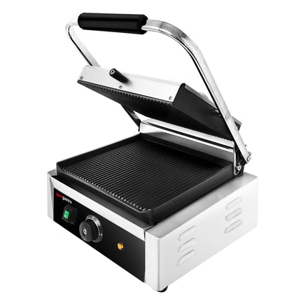 GGM Gastro Commercial Contact Grill - Heavy Duty Panini Press - 2kW - plates: ribbed top & bottom - grill area: 270x255mm