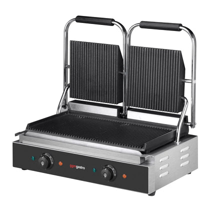 GGM Gastro Commercial Contact Grill - Heavy Duty Panini Press - 3.6kW - plates: ribbed top & bottom - grill area: 480x230mm
