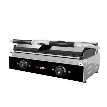 GGM Gastro Commercial Contact Grill - Heavy Duty Panini Press - 3.6kW - plates: ribbed top & bottom - grill area: 480x230mm