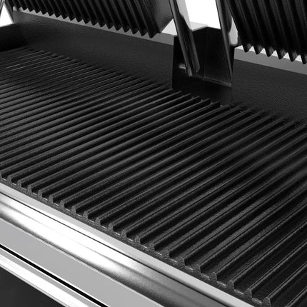 GGM Gastro Commercial Contact Grill - Heavy Duty Panini Press - 3.6kW - plates: ribbed top & bottom - grill area: 480x230mm