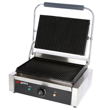 GGM Gastro Commercial Contact Grill - Heavy Duty Panini Press - 3kW - plates: ribbed top & bottom - grill area: 340x230mm