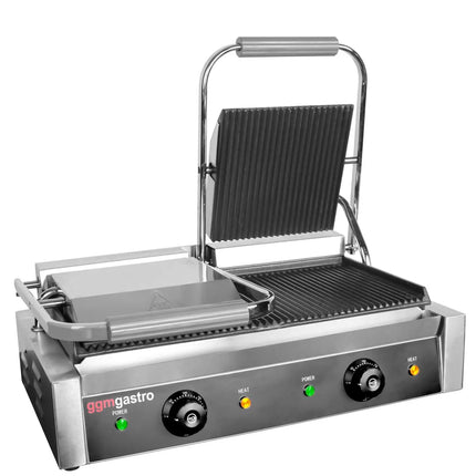 GGM Gastro Commercial Contact Grill - Heavy Duty Panini Press - 4.4kW - plates: ribbed top & bottom - grill area: 475x230mm
