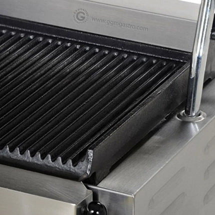 GGM Gastro Commercial Contact Grill - Heavy Duty Panini Press - 4.4kW - plates: ribbed top & bottom - grill area: 475x230mm