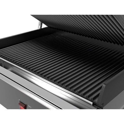 GGM Gastro Commercial Contact Grill - Heavy Duty Panini Press - Digital – Ribbed Top & Bottom – 2.2 kW – 350×240 mm