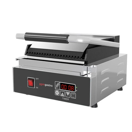 GGM Gastro Commercial Contact Grill - Heavy Duty Panini Press – Ribbed Top & Bottom – 1.8 kW – Easy-clean – 310×410×210 mm