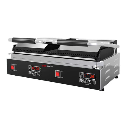 GGM Gastro Commercial Contact Grill - Heavy Duty Panini Press – Ribbed Top & Bottom – 3.6 kW – Easy-clean – 570×410×210 mm