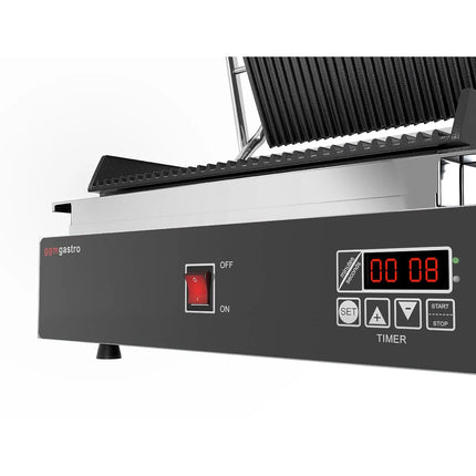 GGM Gastro Commercial Contact Grill - Heavy Duty Panini Press – Ribbed Top & Bottom – 1.8 kW – Easy-clean – 310×410×210 mm