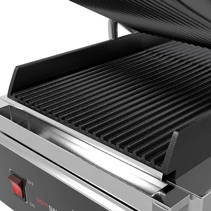GGM Gastro Commercial Contact Grill - Heavy Duty Panini Press – Ribbed Top & Bottom – 1.8 kW – Easy-clean – 310×410×210 mm