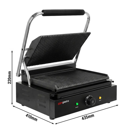 GGM Gastro Commercial Contact Grill – Ribbed Top & Bottom Plates – 2.2 kW – Grill Area: 345 × 235 mm