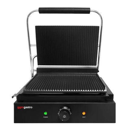 GGM Gastro Commercial Contact Grill – Ribbed Top & Bottom Plates – 2.2 kW – Grill Area: 345 × 235 mm