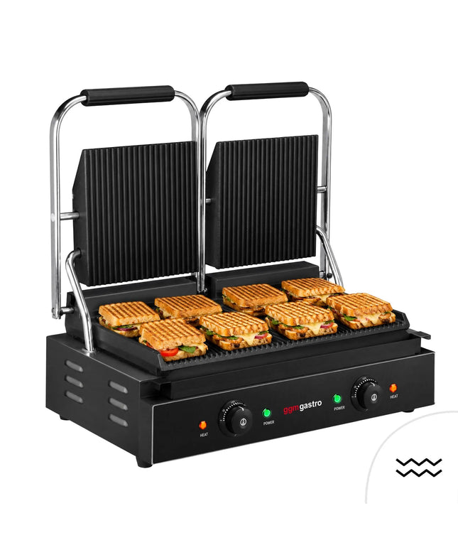 GGM Gastro Commercial Contact Grill – Ribbed Top & Bottom Plates – 3.6 kW – Grill Area: 485 × 235 mm