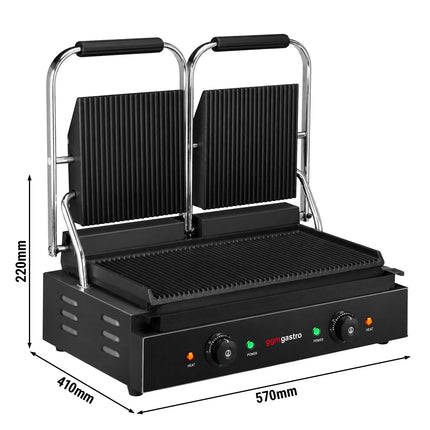 GGM Gastro Commercial Contact Grill – Ribbed Top & Bottom Plates – 3.6 kW – Grill Area: 485 × 235 mm