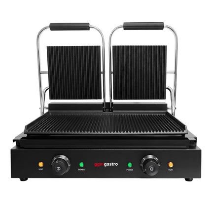 GGM Gastro Commercial Contact Grill – Ribbed Top & Bottom Plates – 3.6 kW – Grill Area: 485 × 235 mm