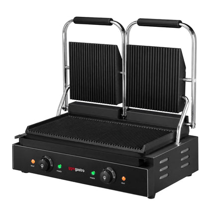 GGM Gastro Commercial Contact Grill – Ribbed Top & Bottom Plates – 3.6 kW – Grill Area: 485 × 235 mm