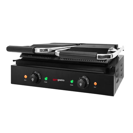 GGM Gastro Commercial Contact Grill – Ribbed Top & Bottom Plates – 3.6 kW – Grill Area: 485 × 235 mm