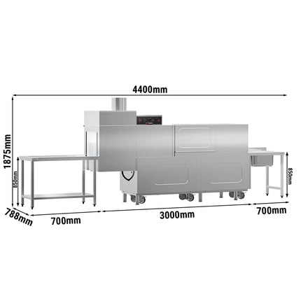 GGM Gastro Commercial  Conveyor Dishwasher - Digital - 31 kW - 380V - 2000 Plates/Hour - with Dryer - Right Infeed - with Infeed Table - Belt System