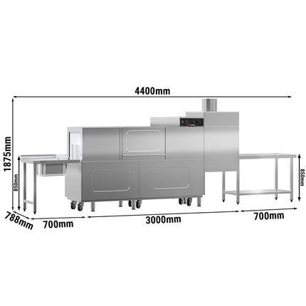 GGM Gastro Commercial Conveyor Dishwasher - Digital - 31 kW - 380V - 2000 Plates/Hour - with Dryer - Left Infeed - with Infeed Table - Belt System
