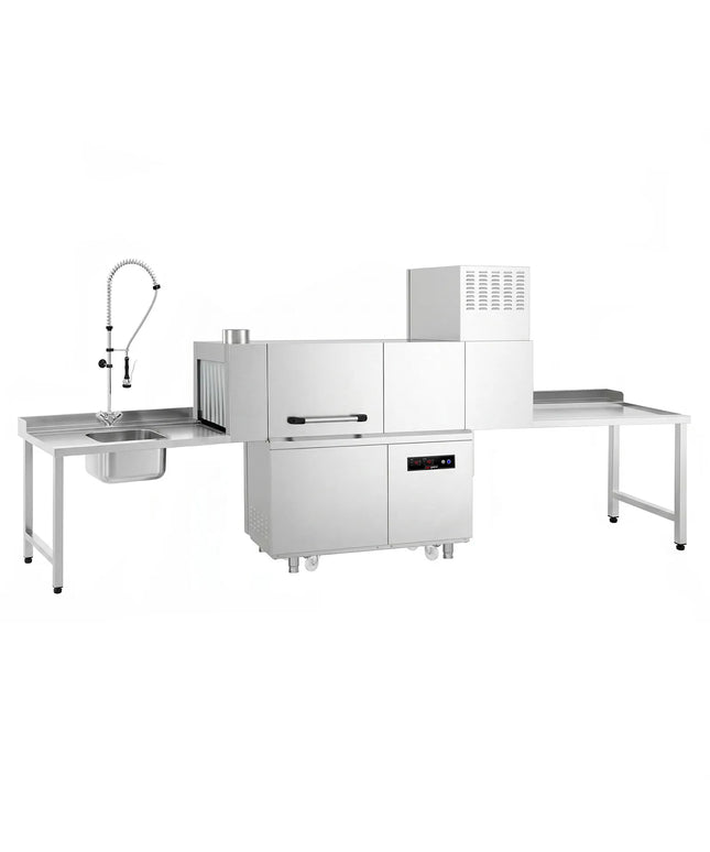 GGM Gastro Commercial Conveyor Dishwasher - Digital - 47kW - with Dryer - with Integral Detergent & Rinse Aid Pumps - with Left-hand Feed Table