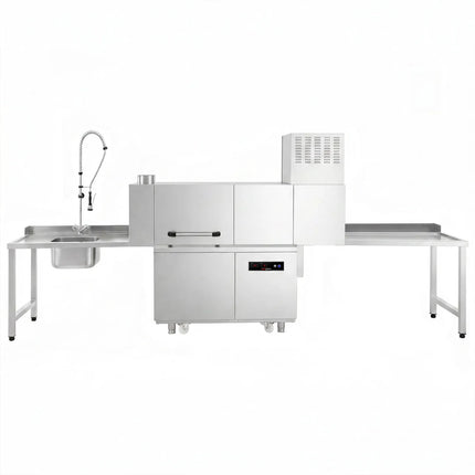 GGM Gastro Commercial Conveyor Dishwasher - Digital - 47kW - with Dryer - with Integral Detergent & Rinse Aid Pumps - with Left-hand Feed Table