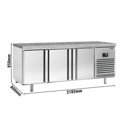 GGM Gastro Commercial Counter Freezer Bakery PREMIUM PLUS - 2185x800mm - with 3 doors - granite worktop - capacity 635 litres