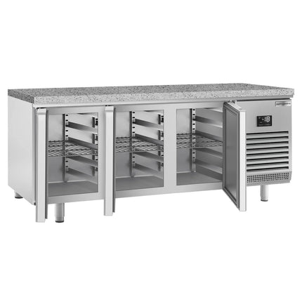 GGM Gastro Commercial Counter Freezer Bakery PREMIUM PLUS - 2185x800mm - with 3 doors - granite worktop - capacity 635 litres