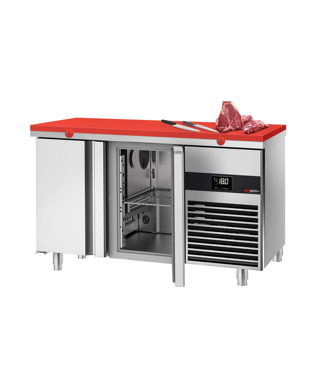 GGM Gastro Commercial Counter Freezer PREMIUM - 1400x700mm - with 2 doors - incl. cutting board red - capacity 281 litres