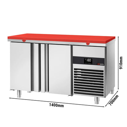 GGM Gastro Commercial Counter Freezer PREMIUM - 1400x700mm - with 2 doors - incl. cutting board red - capacity 281 litres