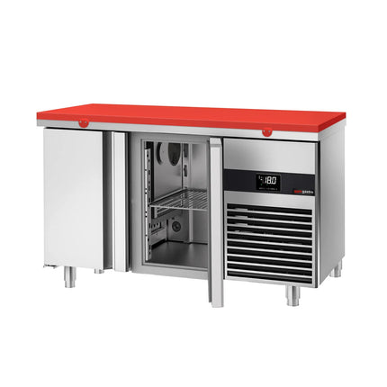 GGM Gastro Commercial Counter Freezer PREMIUM - 1400x700mm - with 2 doors - incl. cutting board red - capacity 281 litres