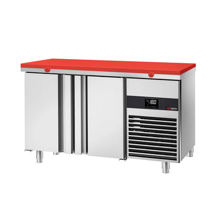 GGM Gastro Commercial Counter Freezer PREMIUM - 1400x700mm - with 2 doors - incl. cutting board red - capacity 281 litres
