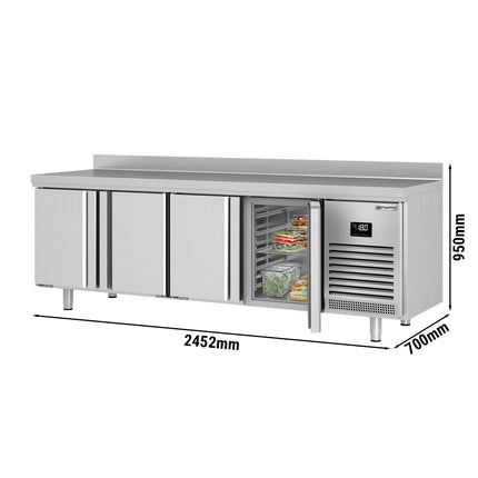 GGM Gastro Commercial Counter Freezer PREMIUM PLUS - 2452x700mm - with 4 doors - with upstand - capacity 630 litres