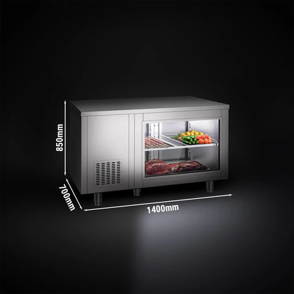 GGM Gastro Commercial Counter Fridge - 1400x700mm - with 2 doors - glass doors - capacity 281 litres