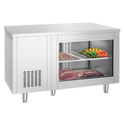 GGM Gastro Commercial Counter Fridge - 1400x700mm - with 2 doors - glass doors - capacity 281 litres