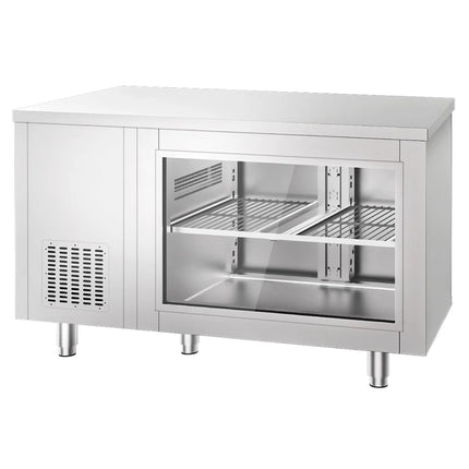 GGM Gastro Commercial Counter Fridge - 1400x700mm - with 2 doors - glass doors - capacity 281 litres