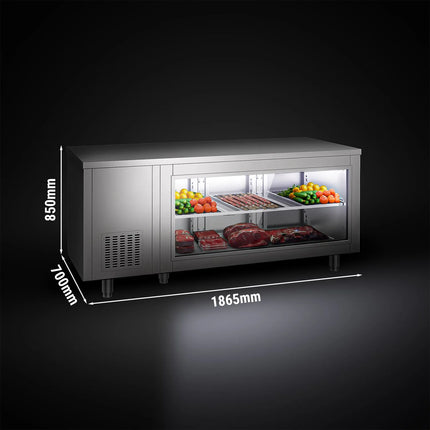 GGM Gastro Commercial Counter Fridge - 1865x700mm - with 3 doors - glass front - capacity 474 litres