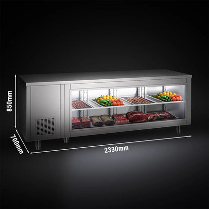 GGM Gastro Commercial Counter Fridge - 2330x700mm - with 4 doors - glass front - capacity 632 litres
